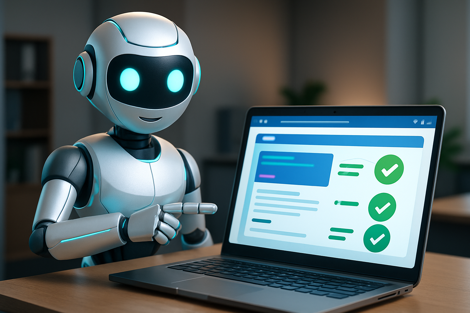 AI Robot pointing at working website